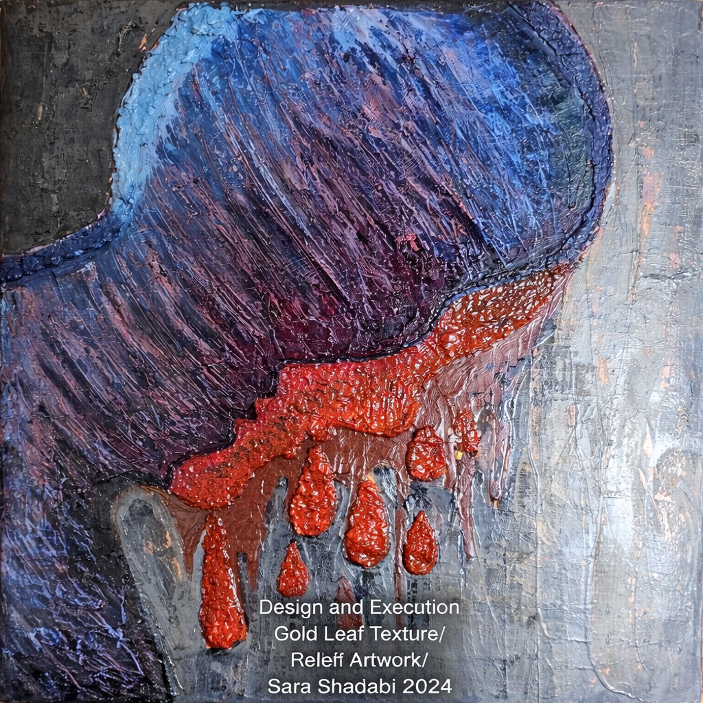 This artwork portrays a woman with<br />
golden hair that artistically and<br />
abstractly extends down to form the<br />
map of Iran. The use of gold and black<br />
colors evokes a sense of grandeur and<br />
power, symbolizing the profound and<br />
influential connection between women<br />
and the history and culture of Iran. The<br />
curved lines and strong textures<br />
illustrate movement and flow within the<br />
piece, conveying a sense of unity and<br />
interconnectedness between the<br />
woman and the land.<br />
The name "Golden Roots" aptly reflects<br />
the deep and valuable connection of<br />
women to the history and culture of<br />
Iran, highlighting the inherent beauty<br />
and significance of this bond.